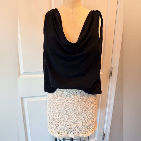 Dresses & Skirts - Black Lace Mini Dress Open Back Cowl Neck Cocktail Party S